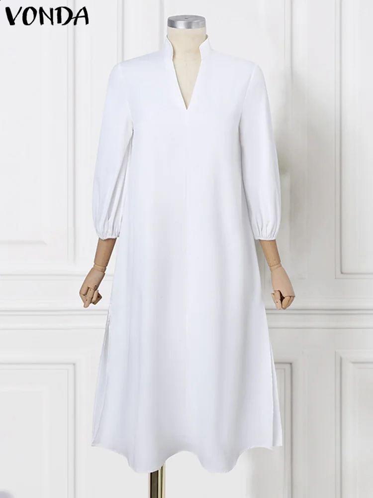 Plus Size 5XL VONDA Women Office Dress 2025 Long Maxi Sundress Casual Solid Color Elegant Elastic Loose A-line Dress Vestidos 250519