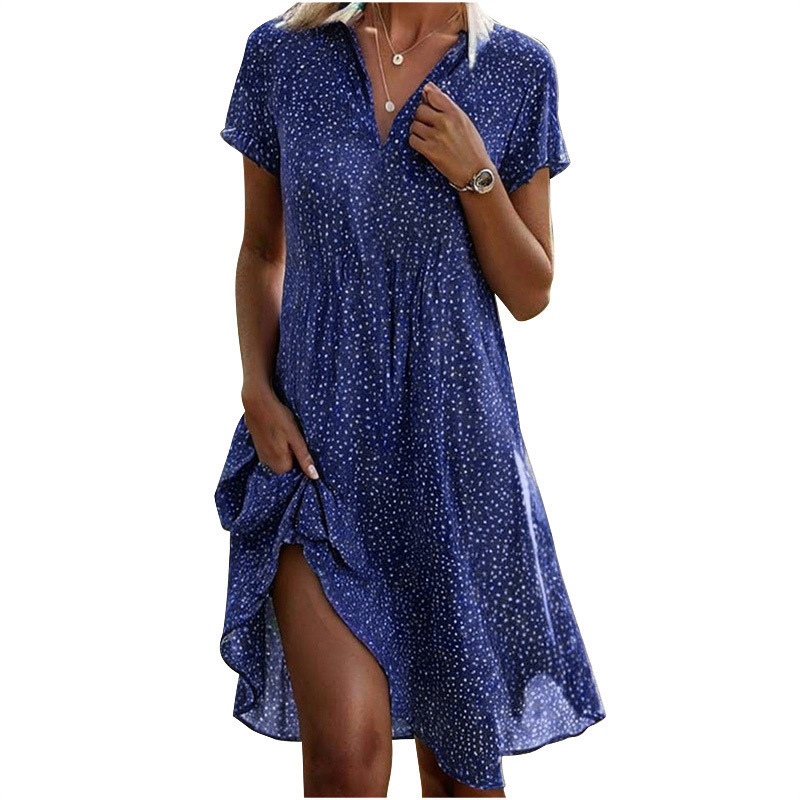New Summer Designer Dress Long Sleeved Casual Loose V-neck Short Sleeved Printed Polka Dot Shirt Dress For Women And Girls Plus Size Dress
