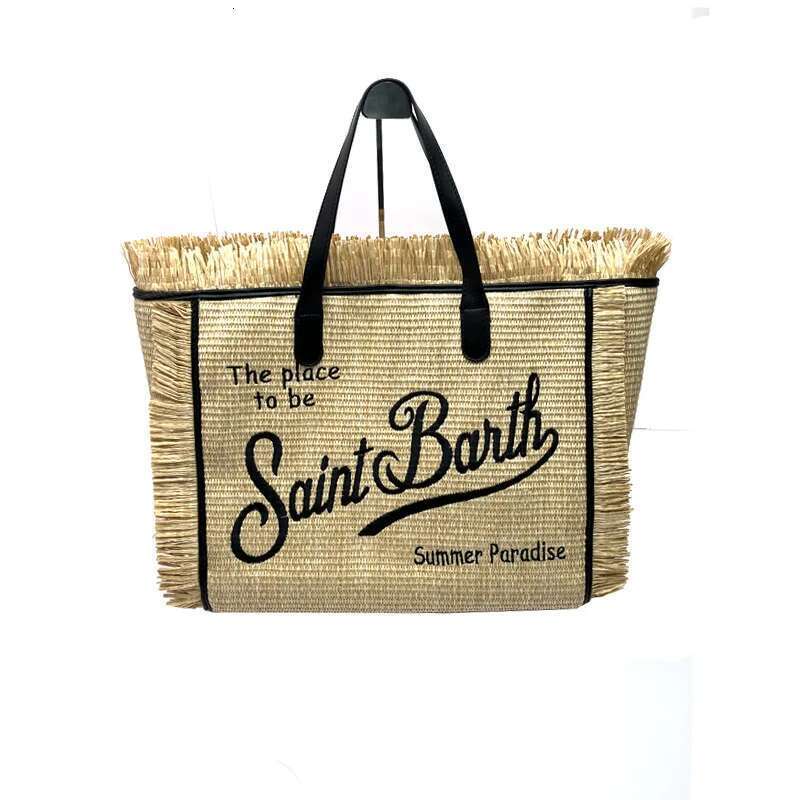 SAINT BARTH New Women's Large Capacity Leisure Travel Straw Mat Handmade Tassel Handbag Tote Bag