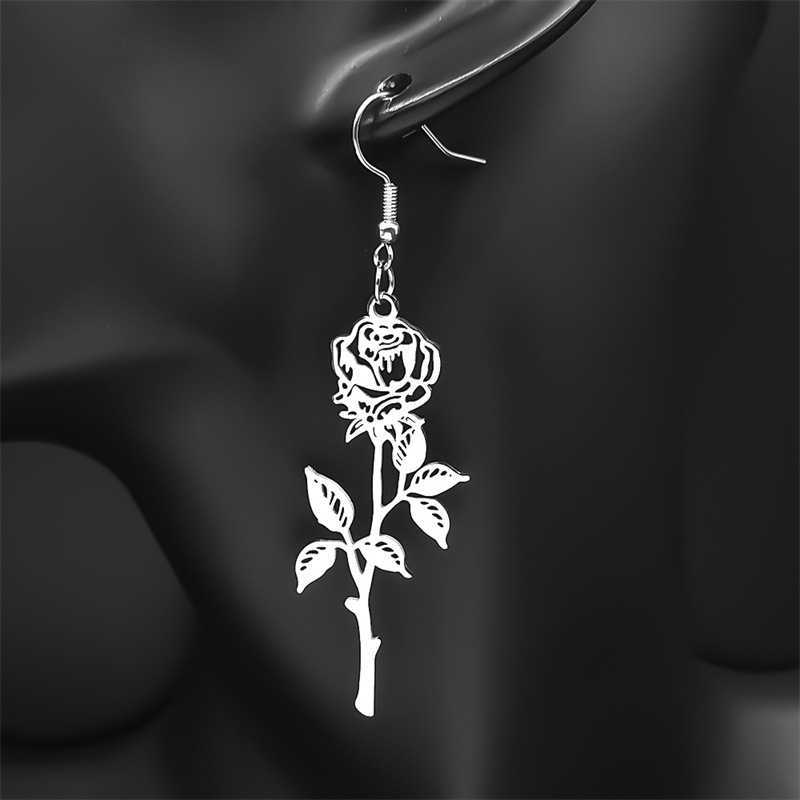 Hiphop Rose Pendant Necklace Mens Stainless Steel Silver Black Charm Chain Jewelry Gift W250325