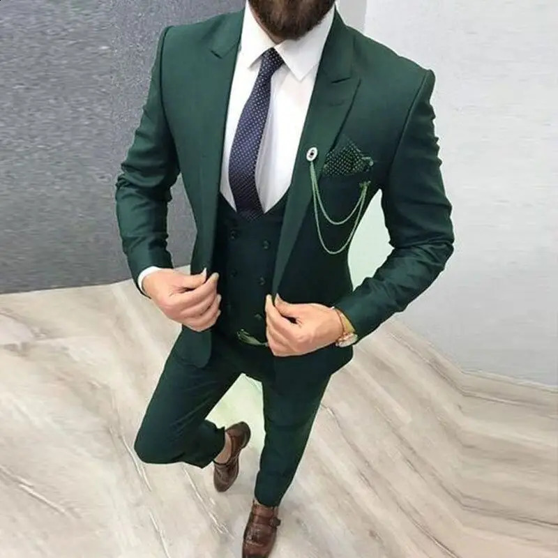 Solid Wedding Men Suits 3 Piece Formal Groom Tuxedos for Prom Party Male Suits Fashion Clothing Set Jacket with Pants Vest 250519