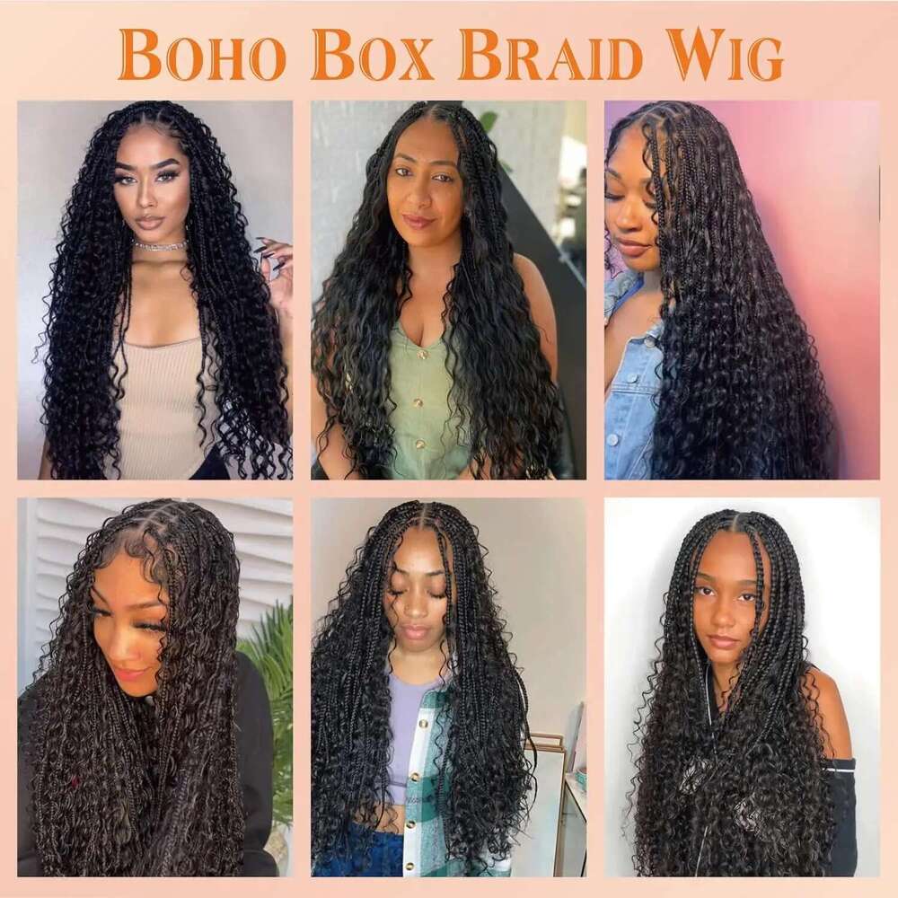 Synthetic Super Long for Black Women Full double Lace Front Box Braided Cornrow Twist Wigs with Baby Hair