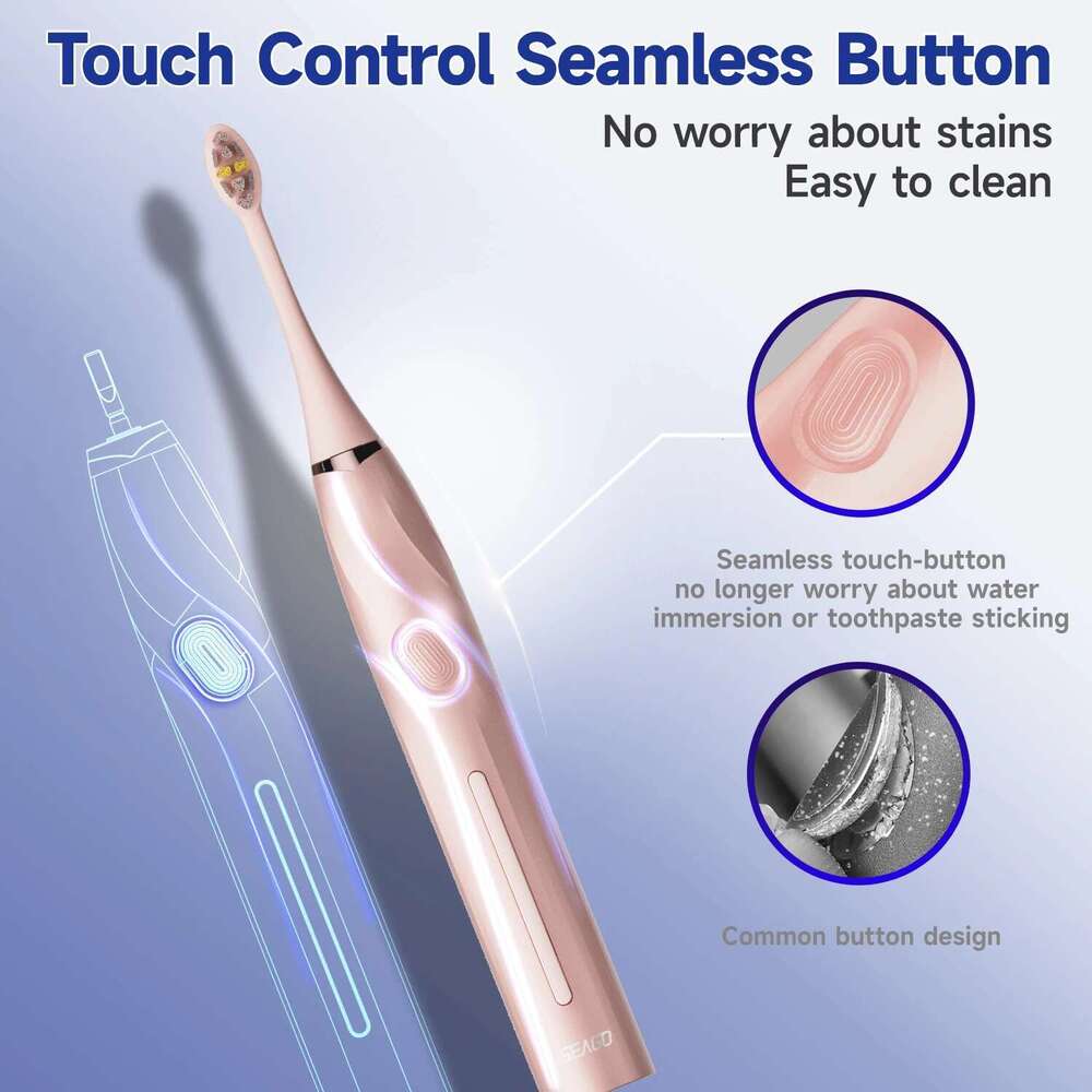 Seago Sonic Electric Toothbrush Touch Control Seamless Button Pressure Sensor with Travel Box Replaceable Brush Head