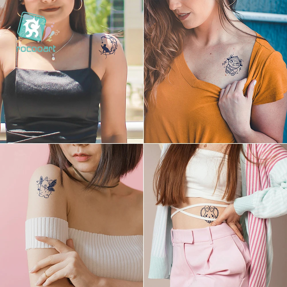 30pcs Semi Permanent Cartoon Herbal Tattoo Stickers For Womens Waterproof Disposable Water Transfer Printing Stickers 250515