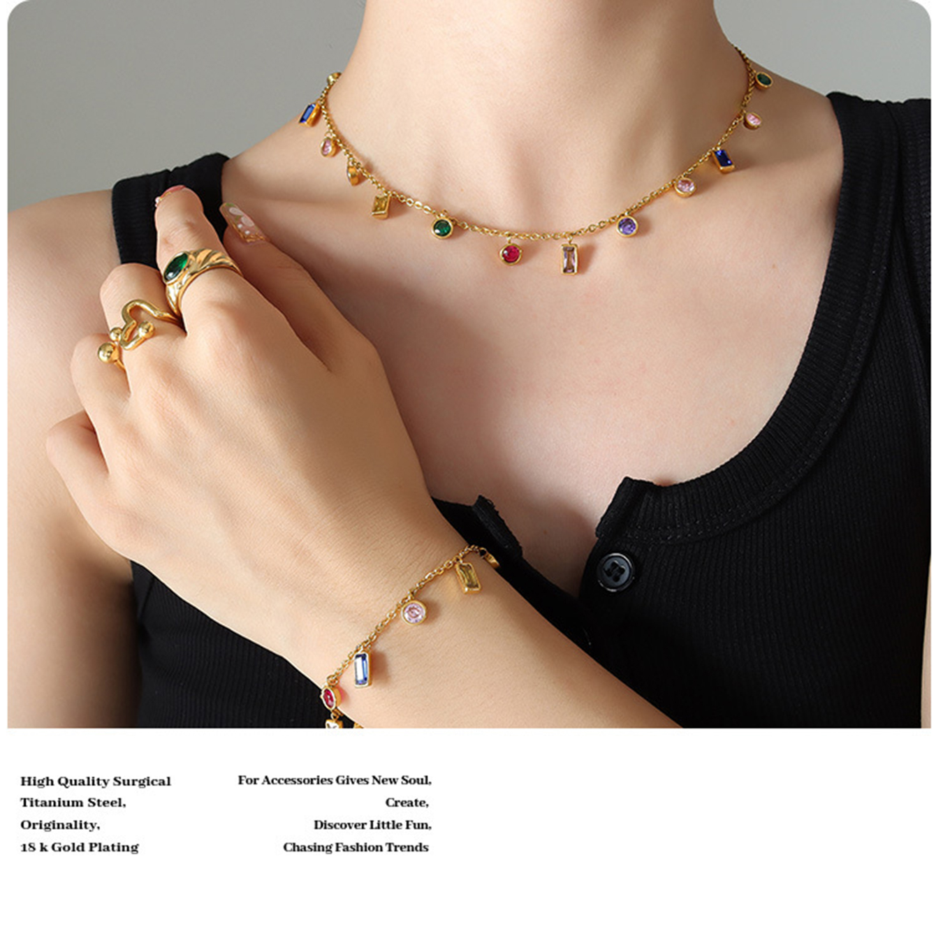 Gold Charm Pendent Choker Necklace Bracelet for Woman, Boho Dainty Gemstone CZ Rhinestone Dangle Chain Necklaces Bracelet Prom Fashion Jewelry Wedding
