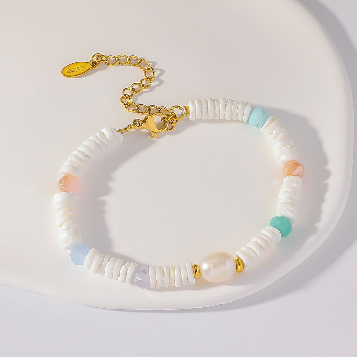 ceramic rice bead freshwater pearl bracelet, fashionable and cute beach style bracelet
