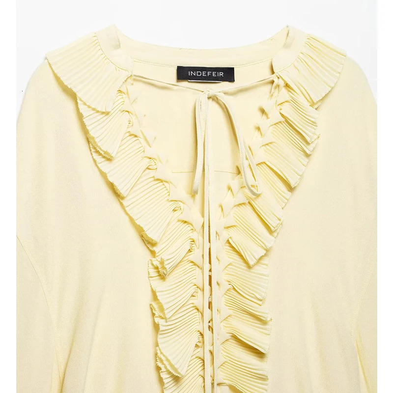 TRAF Ruffle Blouses for Women Fashion Oversized Shirts and Summer Casual Woman Long Sleeve Top 250520