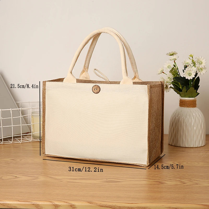 Laminating blank canvas bag DIY painting hand carry faux burlap bag solid color large capacity ladies handheld shopping bag 250516