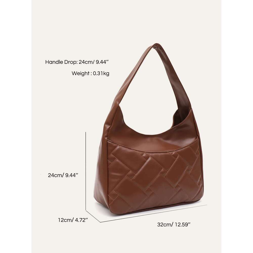 CEZIRA Women's Casual Elegant Quilted Shoulder Bag Soft PU Vegan Leather Big Front Pocket Large Capacity Hobo Underarm Handbag
