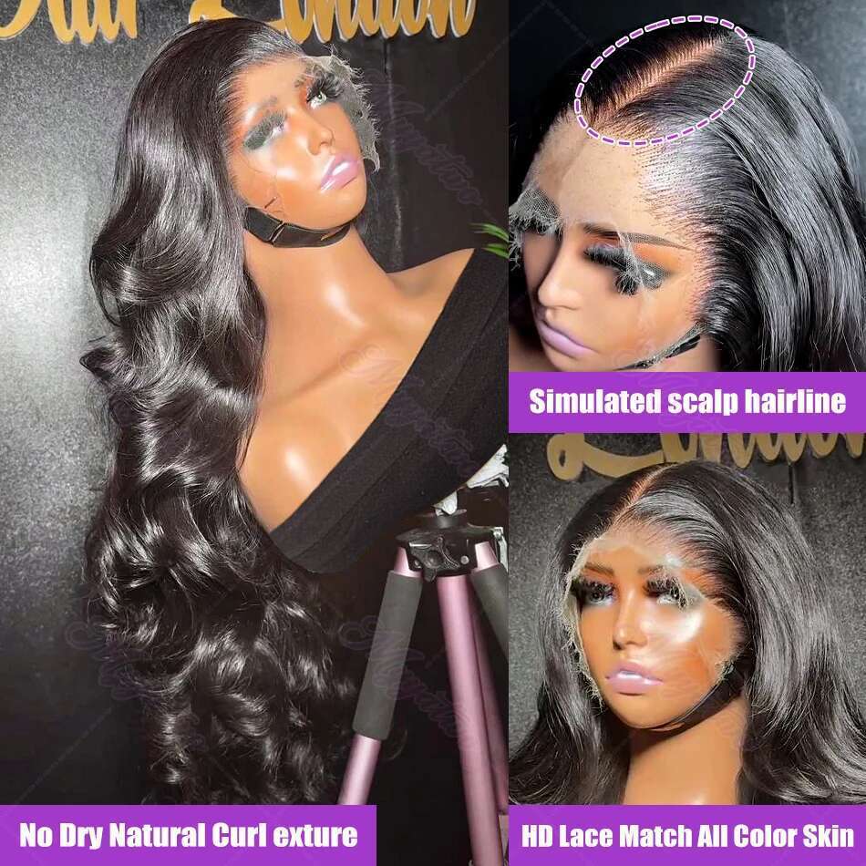 13x6 HD Transparent Body Wave Frontal Human Hair 30 40 Inch 13x7 Lace Front Wig 250 Density 6x6 Glueless Closure Wigs