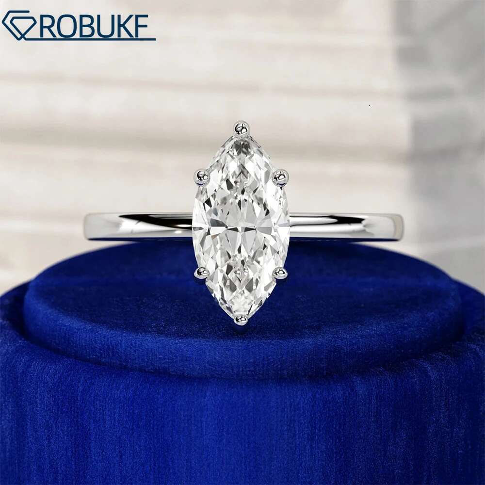 1CT 2CT Marquise Cut Solitaire Moissanite Engagement Ring For Women 925 Sterling Silver 6 Prong Wedding Band With GRA Certified