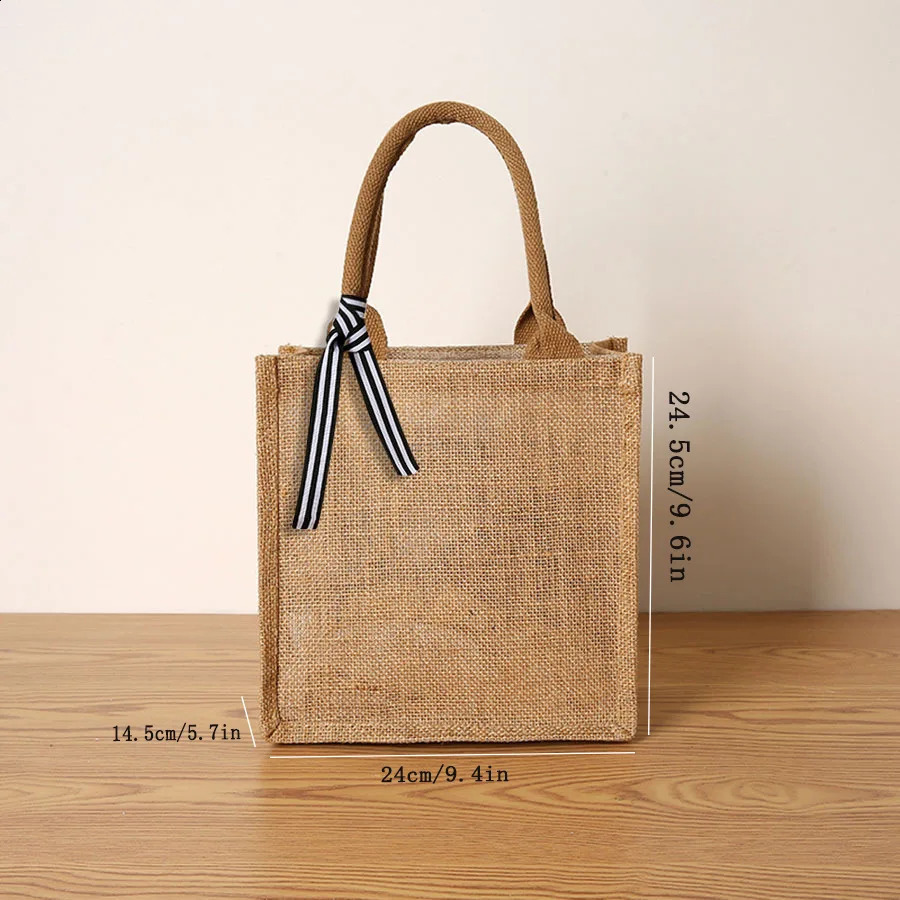 linen tote bag large capacity tote bag bow tie shoulder bag picnic travel storage bag 250516