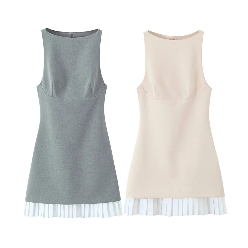 UNIZERA Womens Splicing Short Dress Solid Color Sleeveless Decoration SpringSummer Product Casual Wear 250520