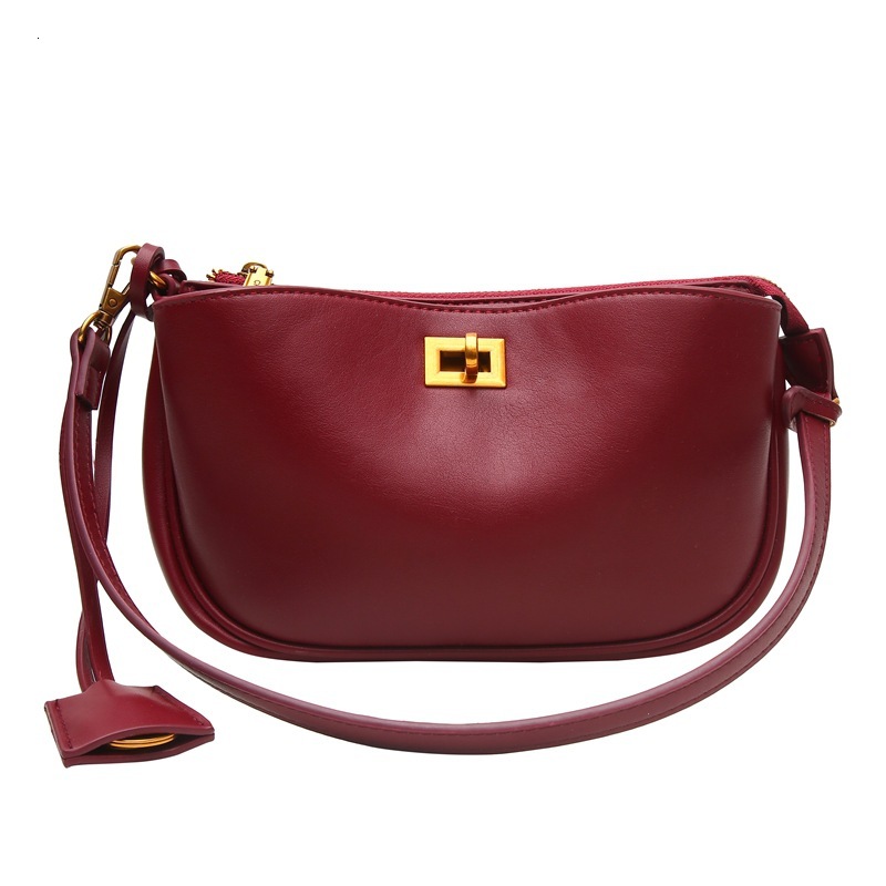 Free Shipping Designer Women's Crossbody Bag Urban Fashion Luxury Wine Red Handbag, High-end And Versatile New Buckle Commuting Shoulder Bag