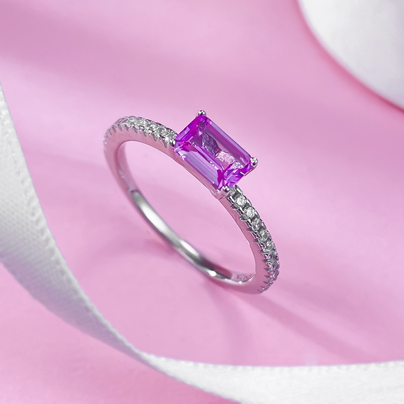 Elegant S925 Sterling Silver Engagement Ring with Purple Gemstone, Simple and Timeless Design for Women