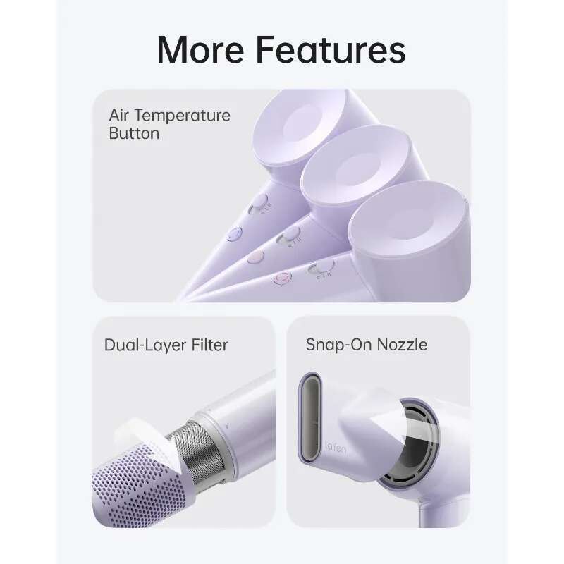 Laifen SE Lite Hair Dryer, 100,000 RPM High Speed Motor & 150 Million NegativeIons (Purple,Polycarbonate)