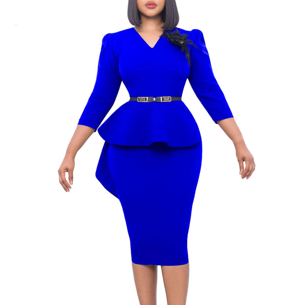 Women's Wear D3221 Women's New Ruffled V-Neck Wrapped Hip Temperament Pencil Dress
