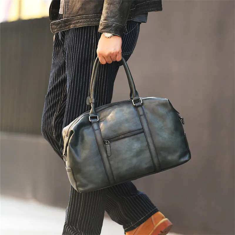 Vintage designer handmade first layer men's travel casual weekend soft real cowhide handbag messenger bag