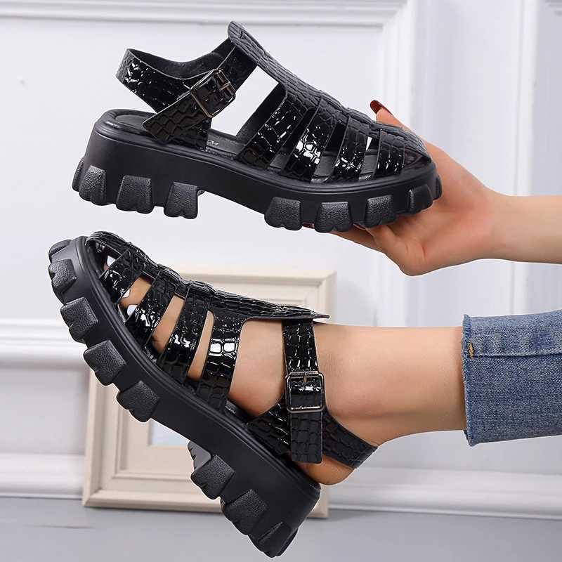 Summer Fashion Gladiator Women Narrow Band Cross-tied Platform Square Heel Peep Toe Rome Design Sexy Mature Shoes Ladies Female M250520