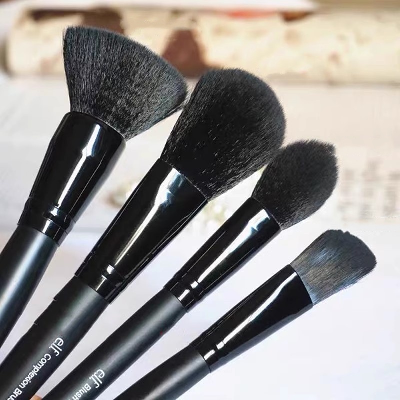 Super All Black Series Powder Brush, Powder Blusher Brush, Round Head Flat Head Eyeliner Brush, Novice