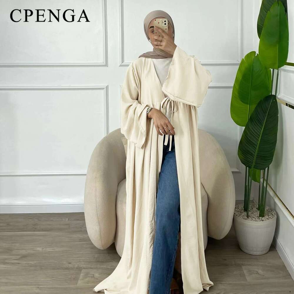Ramadan Dubai Open Abaya Dress For Elegant Arabic Women Muslim Modest Cardigan Clothing Islamic Party Solid Turkey Robe