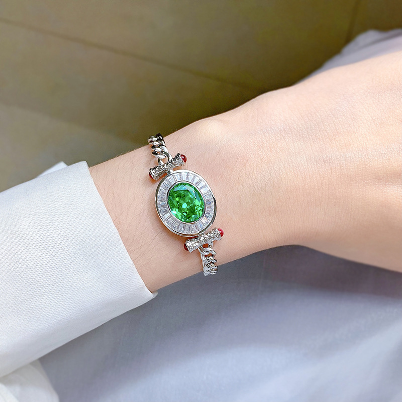 New S925 Silver 10*12 Paraiba Green Cuban Link Bracelet for Men and Women