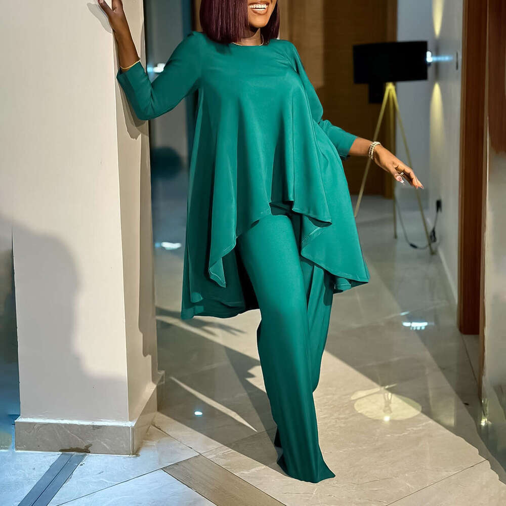 Women's Wear D3260 Women's Fashion And Temperament Large Size Long Sleeved Top Wide Leg Pants Set