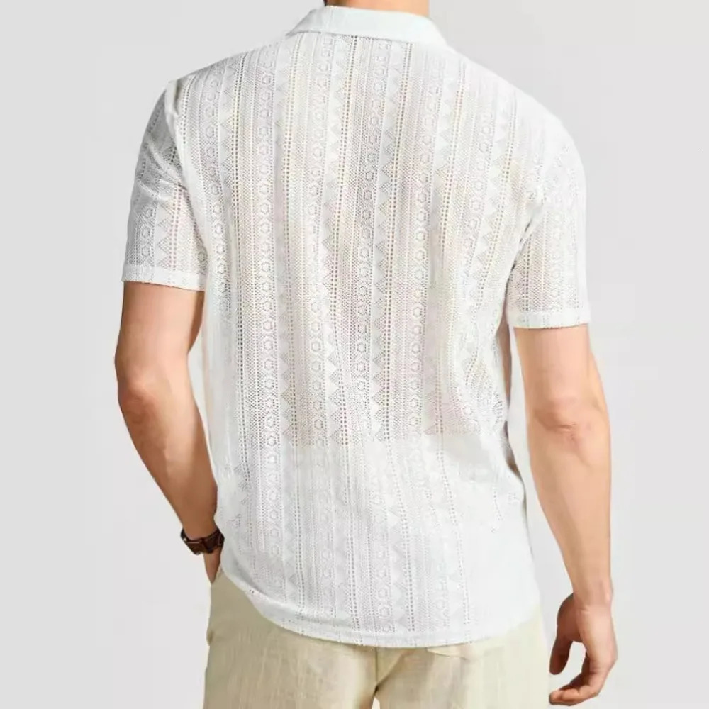 Mens Shortsleeved Shirt Lace Loosecut Knitted Casual TShirt Fashion Male Tops 250520