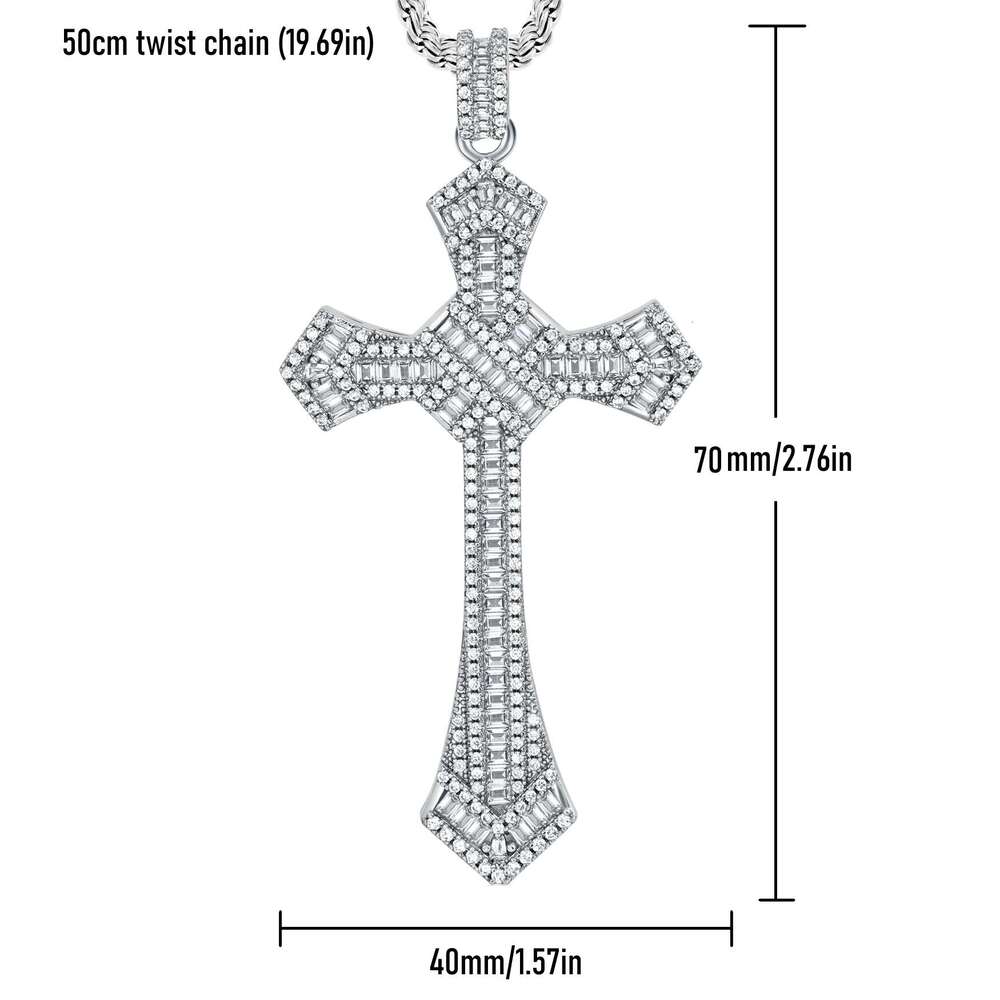 Full Moissanite Necklace Sterling Cross Pendant for Women 2.76*1.57inch Hip Hop Fine Jewelry Men Christmas Ladies Mother Father Valentine'S day G