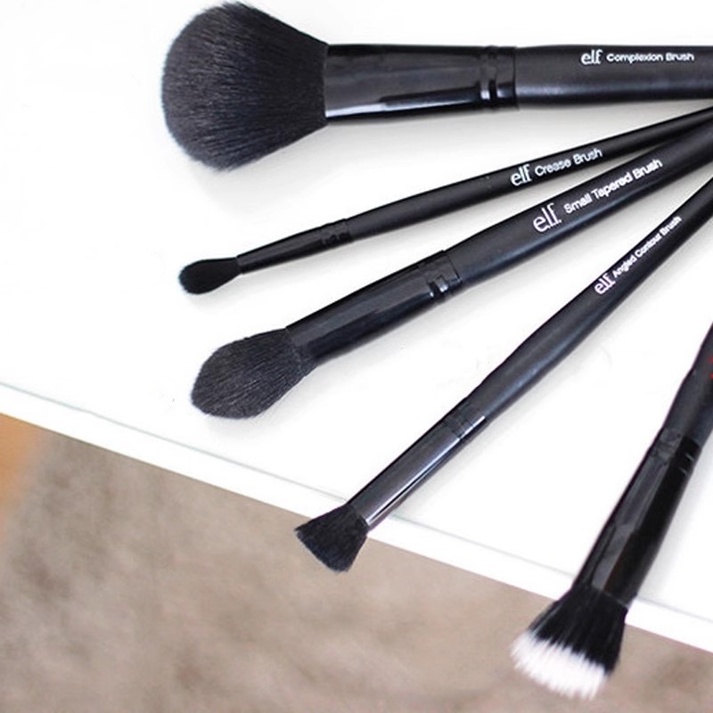 Super All Black Series Powder Brush, Powder Blusher Brush, Round Head Flat Head Eyeliner Brush, Novice