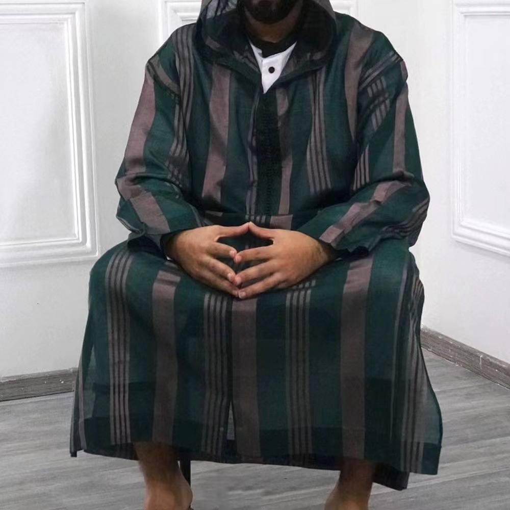 Designer Clothing New Color Blocked Striped Robe Hooded Sweatshirt Ethnic Style Men's Clothing 2025 New Item