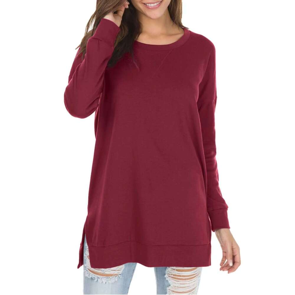 Women T Shirt Womens Clothes Designer Shirt Women T Shirt 2025 New Clothing Womens Hot Products Open Fork Loose Round Neck Long Sleeve Knitted Shirt