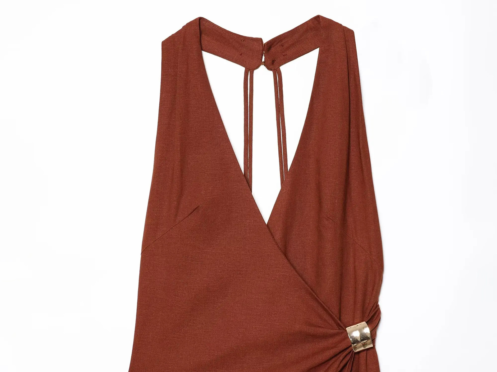 European and American style summer linen blended Vneck sleeveless backless slit dress 250520