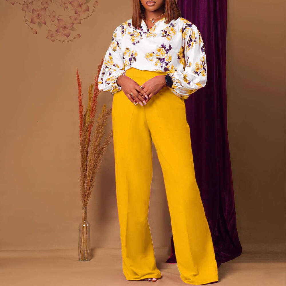 hoodie Women's Wear D3235 Large Women's New Fashion Printed Strap Top Wide Leg Pants OL Two Piece Set jacket