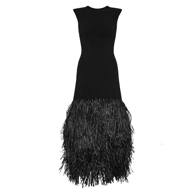 European and American Spring/Summer Women's Personalized Street Solid Color Lafia Splicing Knitted Medium Long Dress 2025 Temperament Versatile N