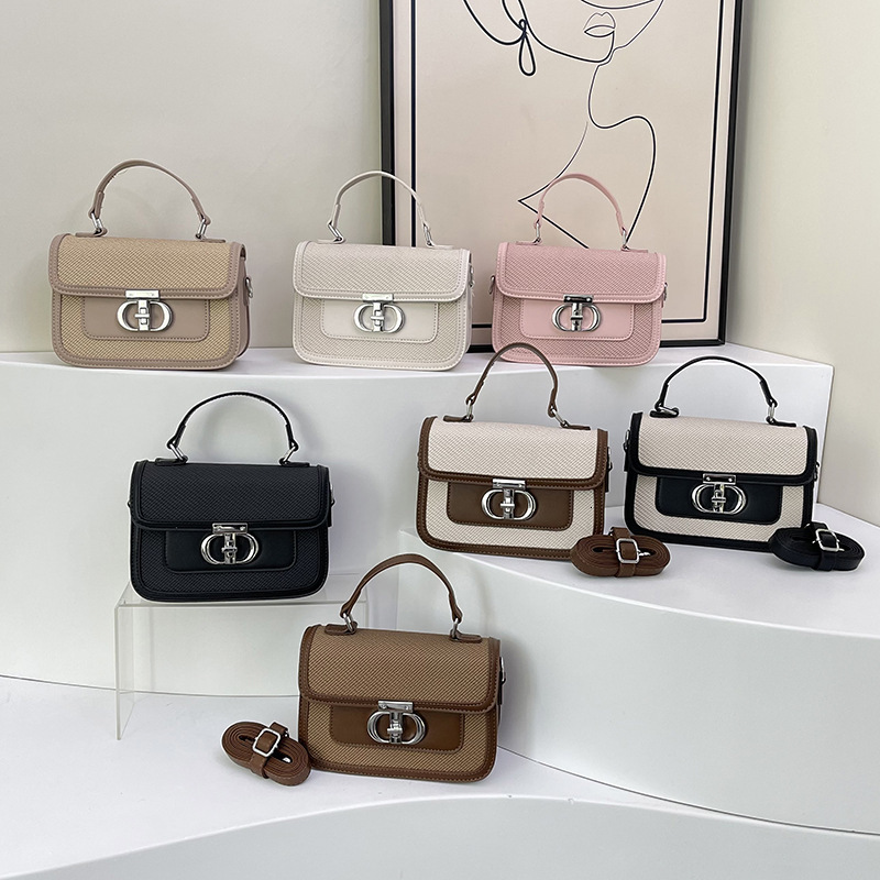 Korean Fashion Handheld Small Square for Women 2025 New Style Color Contrasting High end Versatile Commuter Single Shoulder Crossbody Bag