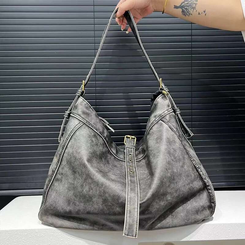 Vintage Messenger Bags For Women Designer Handbag And Purse 2024 New In PU Distressed Belt Buckle Large Capacity Shoulder