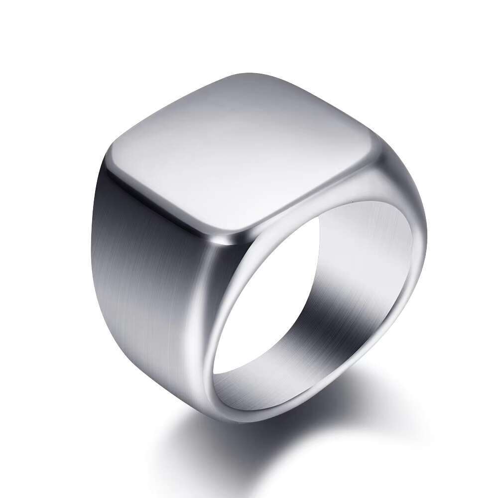 Geometric Blank Stamp Men's Stainless Steel Engagement Ring Carving Bague Homme Acier inoxyable