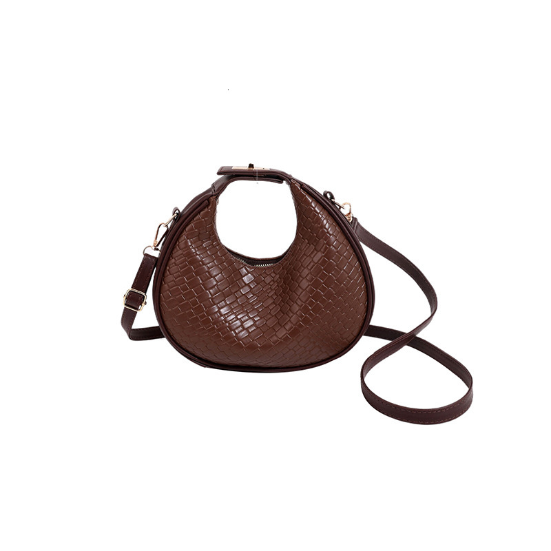 2024 New Fashion Knitted Pattern Single Crescent Simple Solid Color Western Style Handheld Cross Shoulder Women's Bag