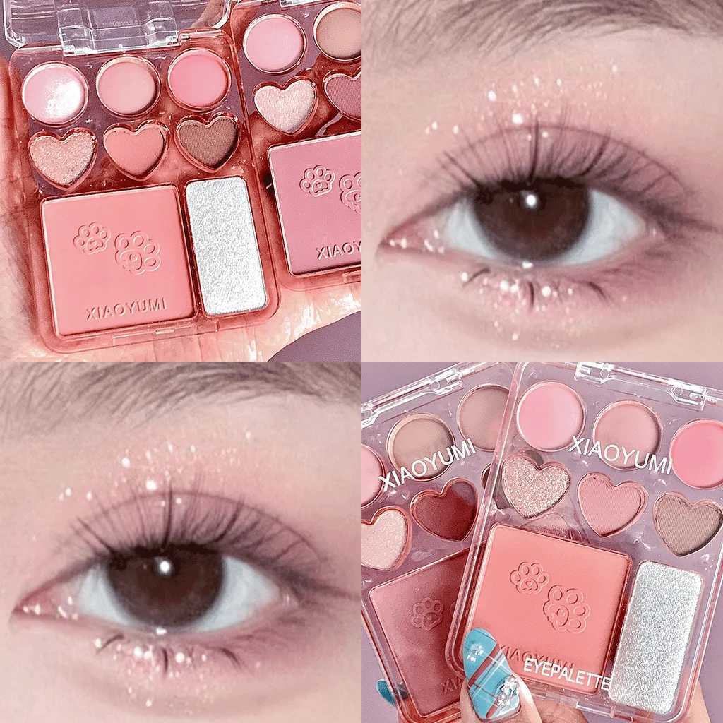 8-Color Love Eyeshadow Palette Sweetheart Blush Highlighter All-in-One Natural 3D Long-lasting Delicate Glitter Eyeshadow W250520