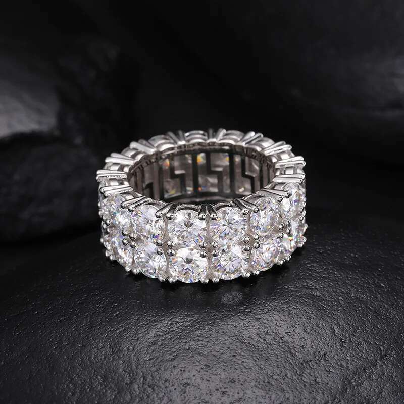 COSFIX Hiphop Round Cut Mens Moissanite Ring s925 Silver D Color Moissanite Rings for Men Luxury Men Full Moissanite Ring