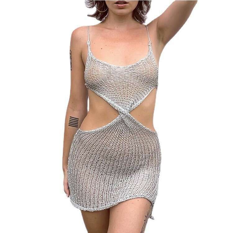 Halter Dress Collarless Fashion Women S Sexy Camisole Skirt Hollowed Out Knitted Dress Short Solid Color Buttocks Wrapped Beach Skirt For Women Maxi D