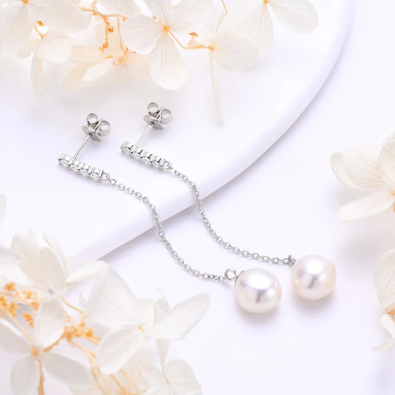 Anziw 8-9mm Baroque Natural Freshwater Pearls Drop Dangle Earrings for Women 925 Sterling Silver 2.2mm Zircon Stud Earrings 250520