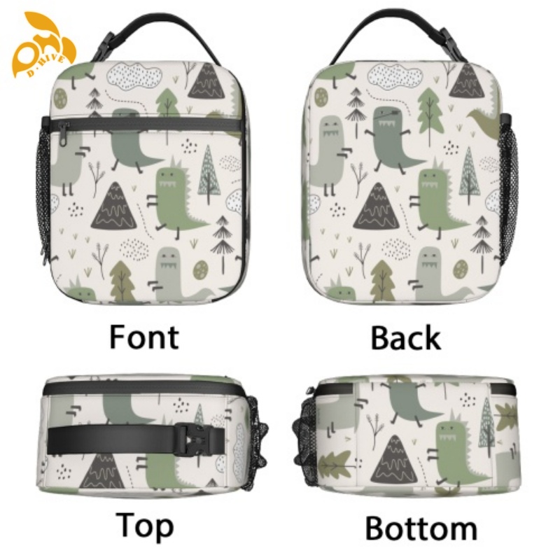 Free shipping designer custom-made round beige, white and black semi-long lightweight portable hand-held insulated lunch bag for adults.