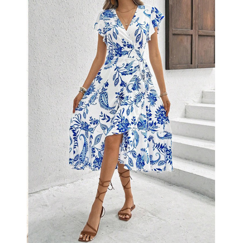 Designer Dress Women's 2025 Summer Printed Ruffle Short Sleeve Lace Dress Hot Girl Plus Size Dress Sexy Dress