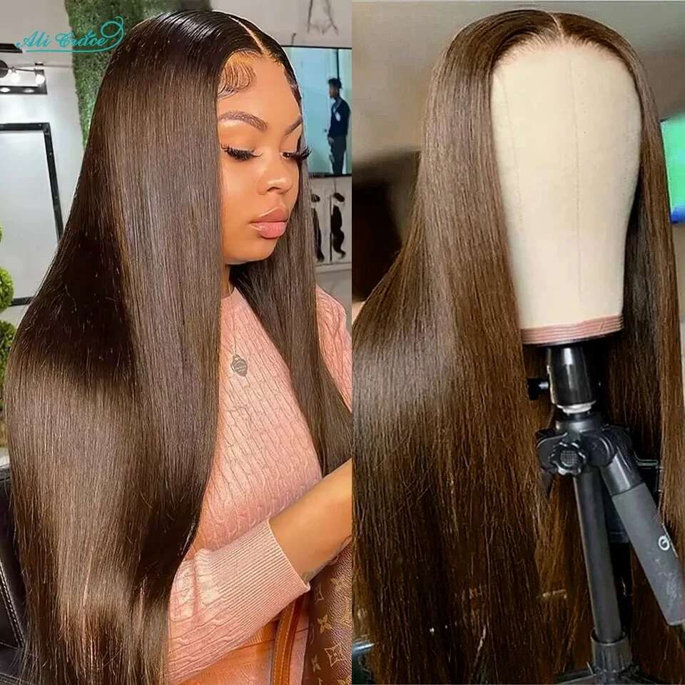 Ali Grace Glueless Chocolate Brown #4 Color 13x4 Lace Frontal Wig Straight Human Hair Wigs For Women