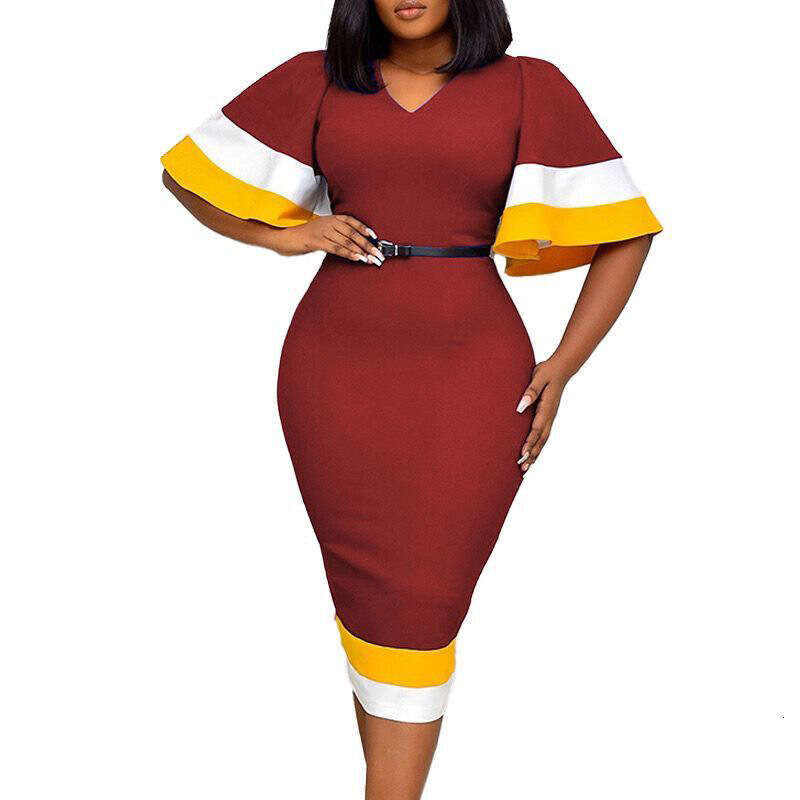 Women's Wear Women's Summer Fashion Colored Flare Sleeve Wrap Hip Dress