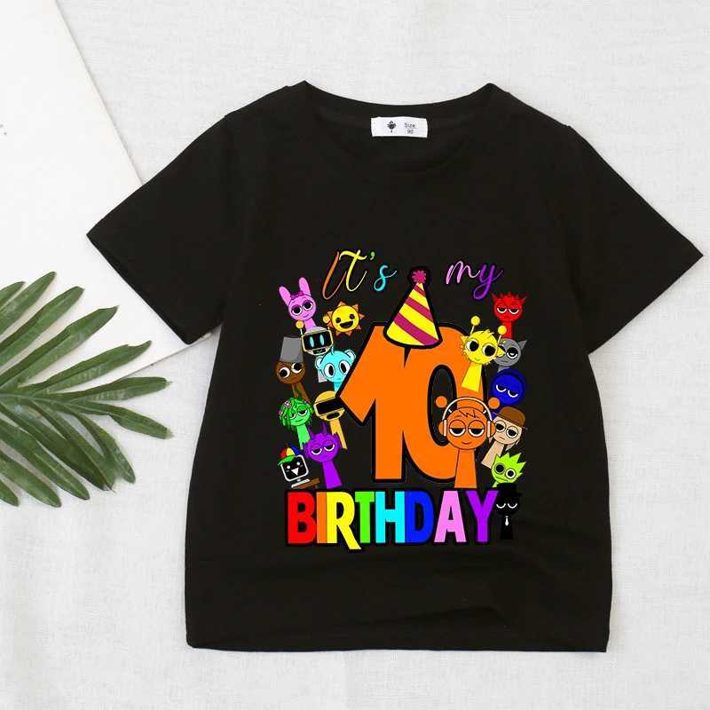 Game Sprunki Birthday Number T-Shirt Girl Boy Short Sleeve T-Shirts Summer Casual Kids Tops Black Tee Cartoon Toddler Clothes W250520