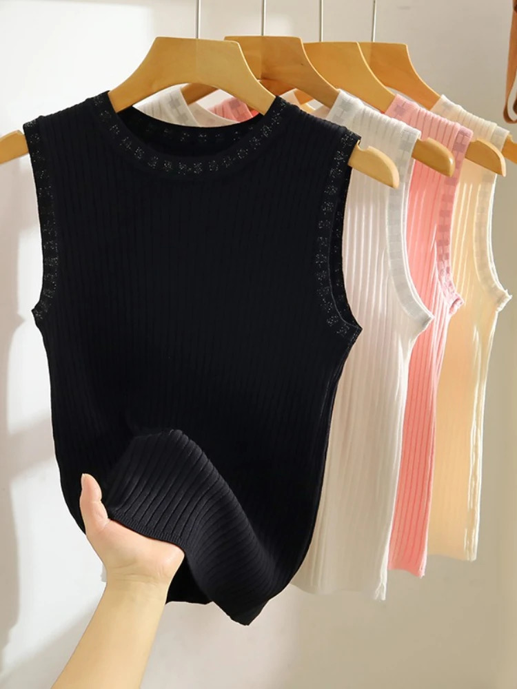 Knitted Tops Neck Summer Basic Shirts White Black Casual Sport Vest Off Shoulder Thin Womens Tank Top 250519