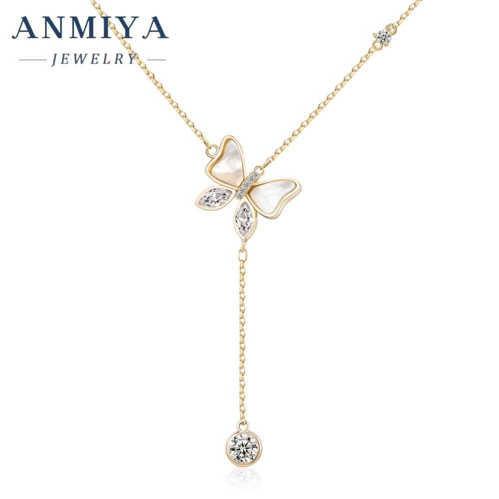 New Arrival Luxury 925 Sterling Silver Inlaid Zircon Butterfly White Shell Necklace for Women